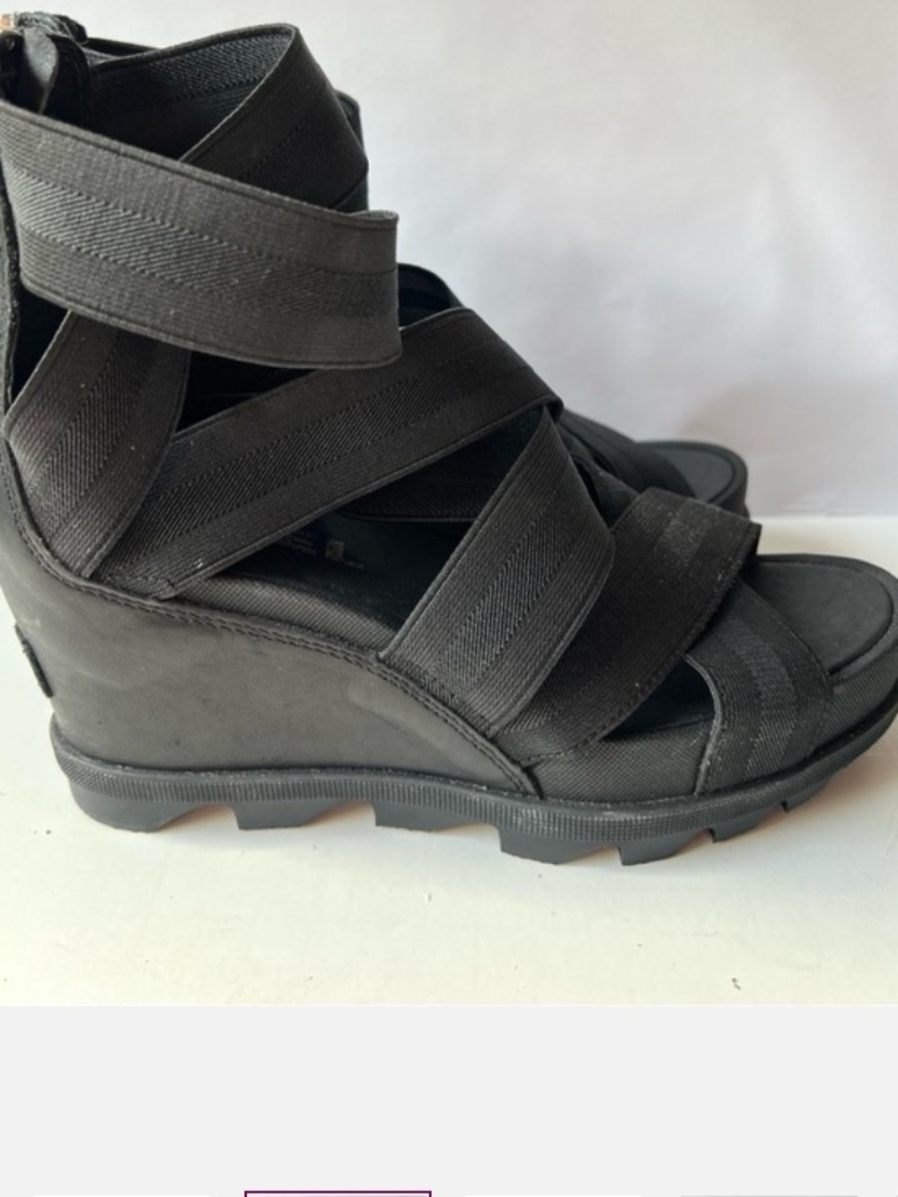 Sorel Black Crisscross Elastic Platform Sandals - Picture 2 of 4